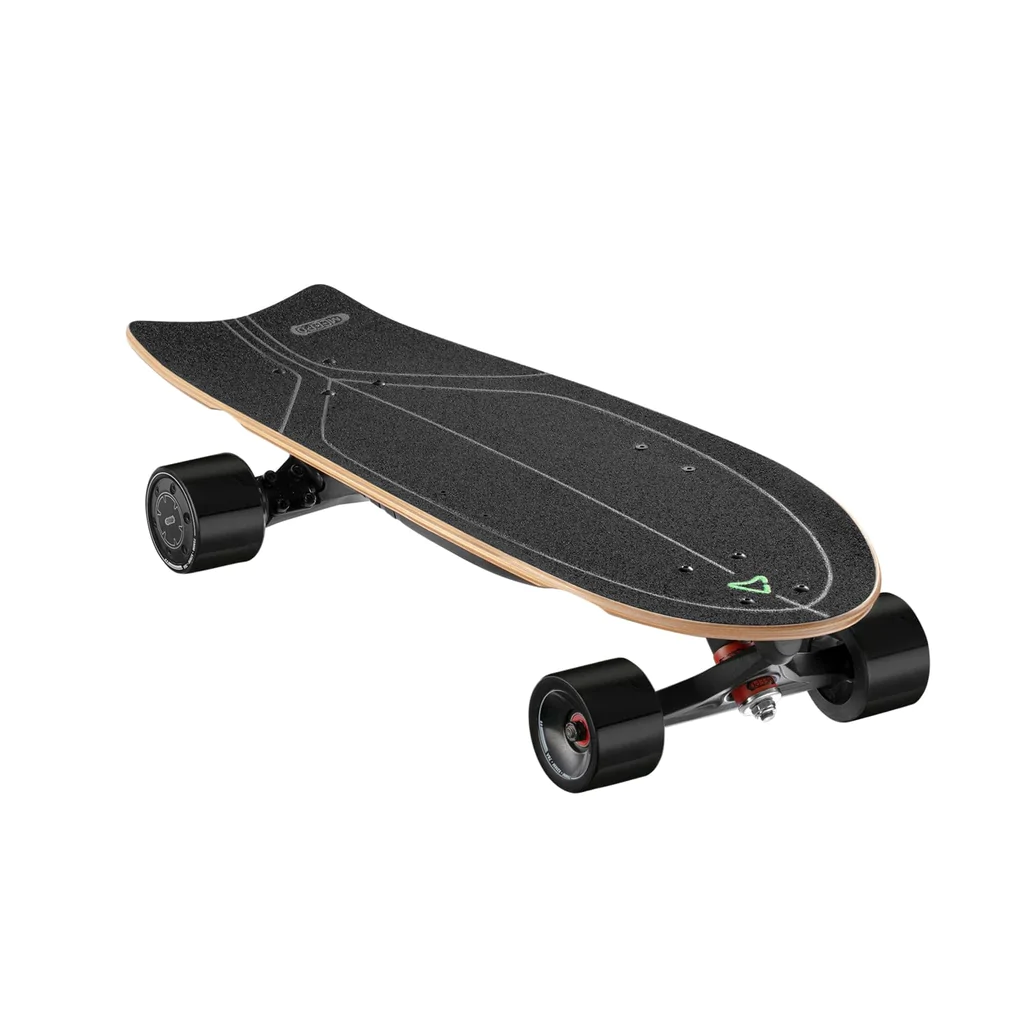 Meepo refurbished electric skateboard with smooth black deck and black wheels.