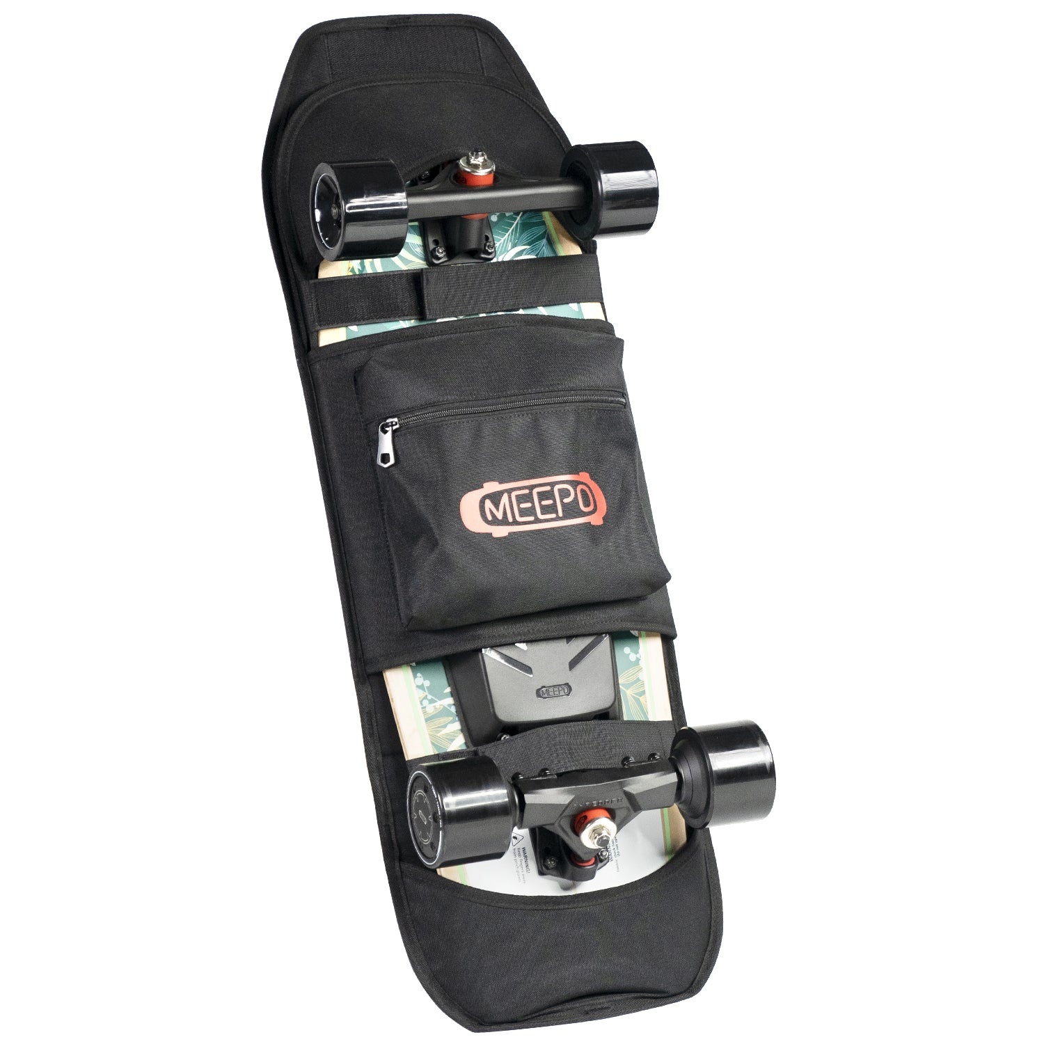Meepo Mini series Skate Backpack with skateboard secured and front zip pocket