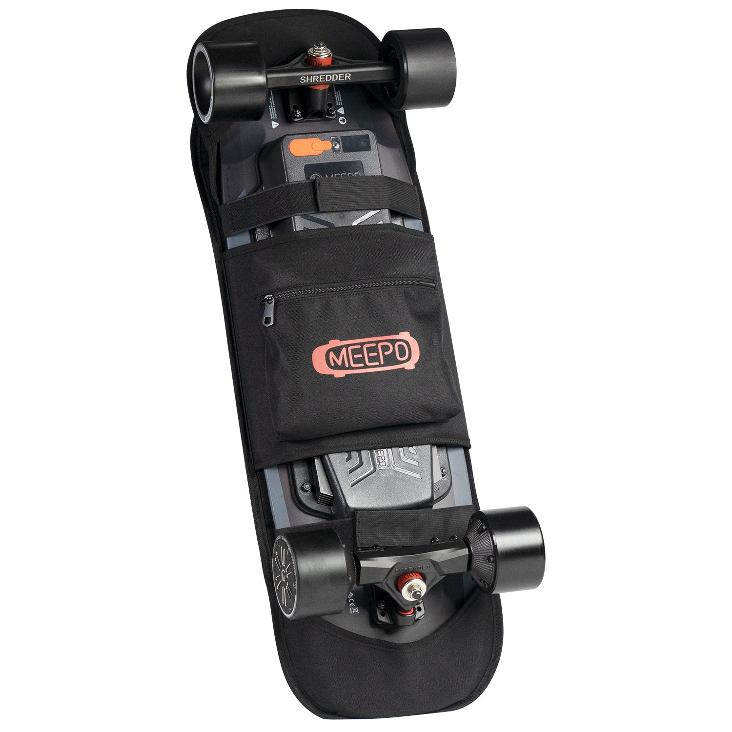 Meepo Mini series Skate Backpack with skateboard and logo visible, featuring storage pocket